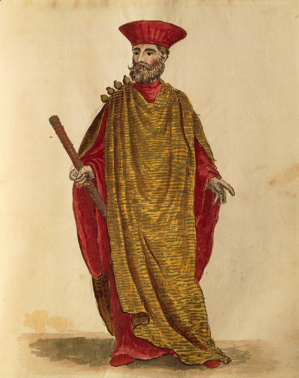 Capitano Generale Da Mar (generální kapitán námořnictva) z Benátské republiky Serenissima, Jan van Grevenbroeck nebo Giovanni Grevembroch (1731-1807), Gli Donne de Veneziani, z ilustrované knihy kostýmů, akvarel od Jan van Grevenbroeck