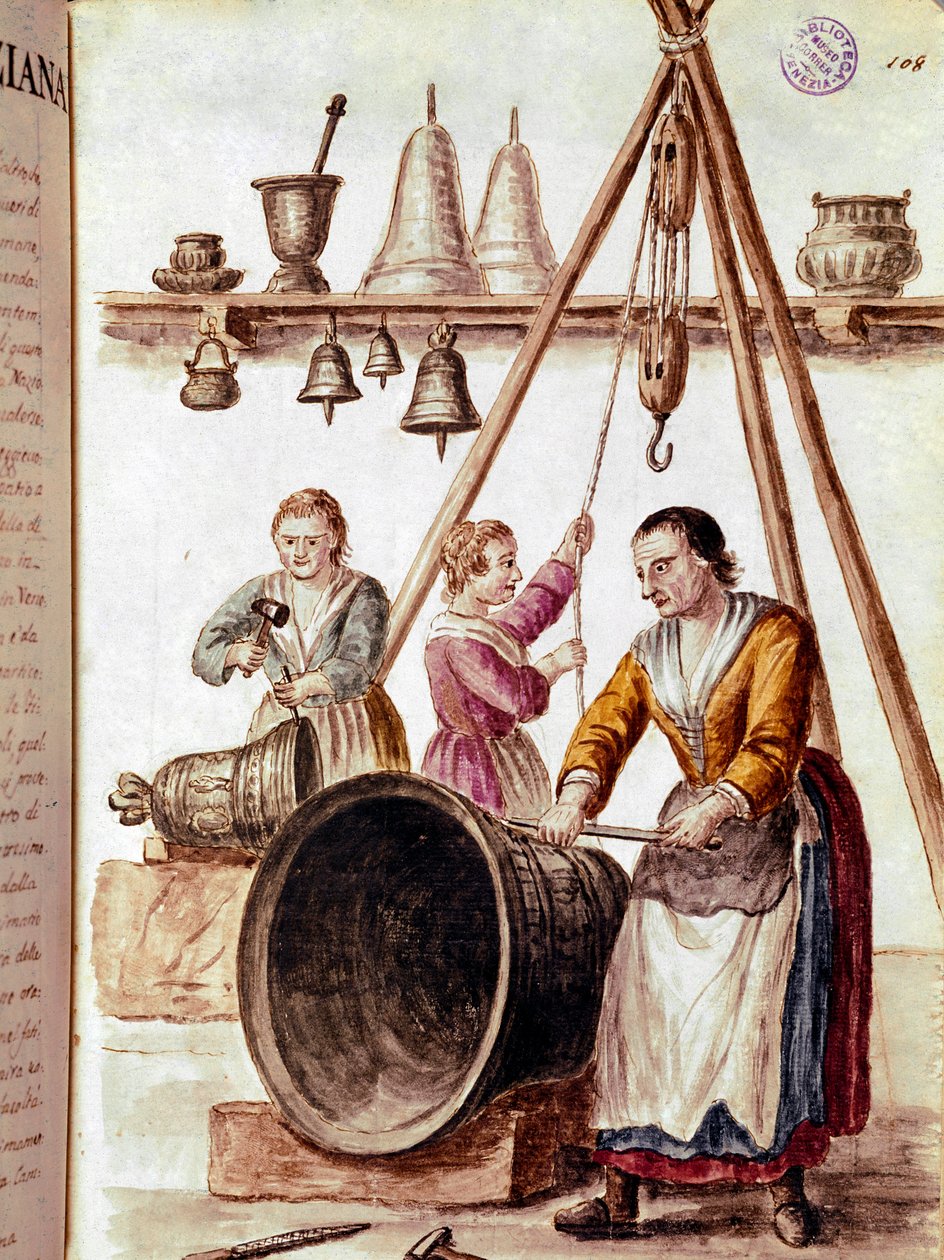 Řemesla: výrobce zvonů Kresba akvarelem a tuší podle rukopisu Jana van Grevenbroecka (nebo Giovanniho Grevembrocha (Grevenbroch) (1731-1807) od Jan van Grevenbroeck