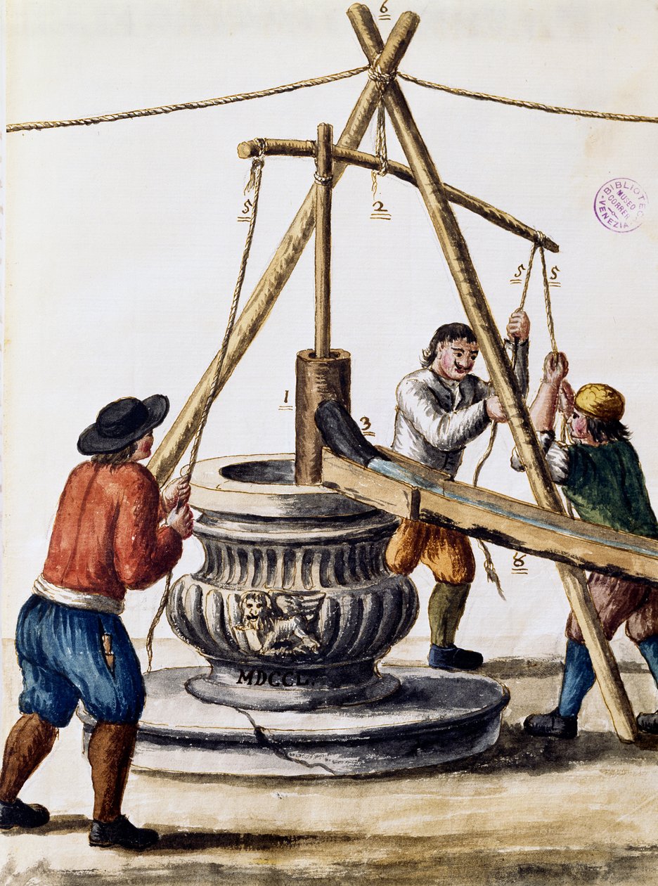 Kopání studny, ilustrace z Ilustrované knihy benátských krojů, Jan Grevenbroeck (1731-1807), akvarel, Itálie od Jan van Grevenbroeck
