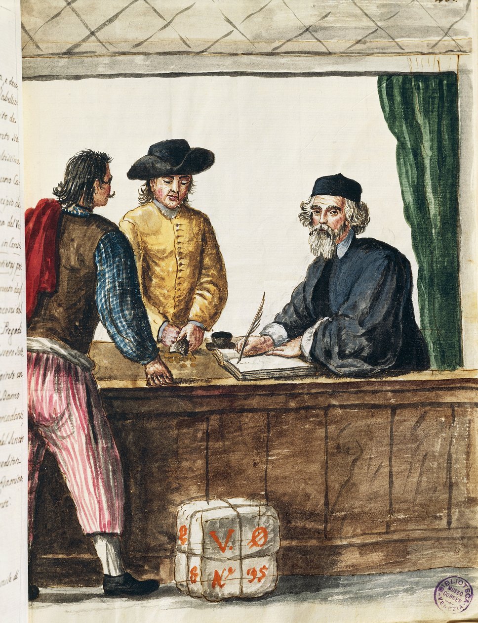 Významný obchodník, ilustrace z Ilustrované knihy benátských krojů, Jan Grevenbroeck (1731-1807), akvarel, Itálie od Jan van Grevenbroeck