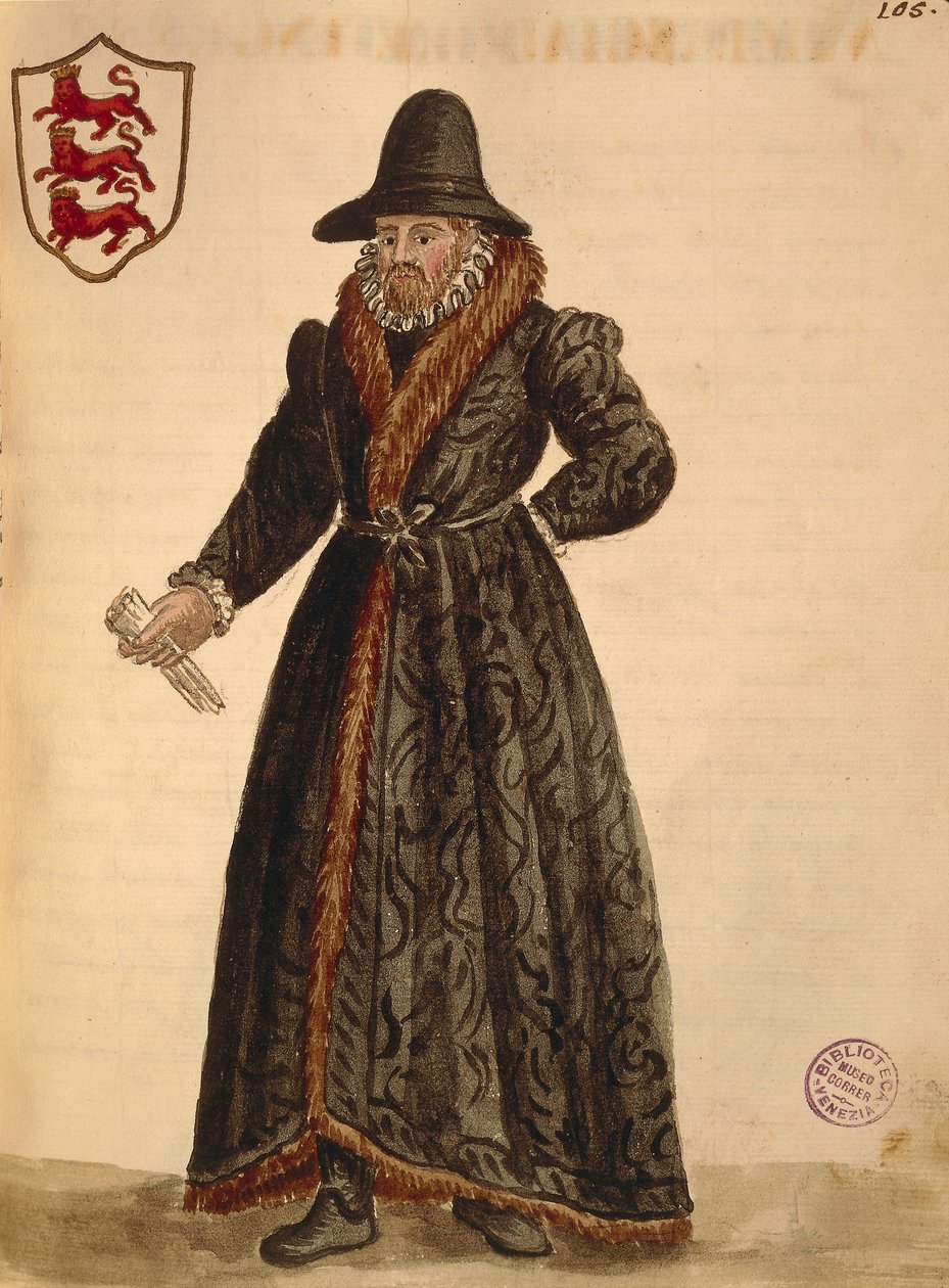 Anglický velvyslanec, Jan van Grevenbroeck nebo Giovanni Grevembroch (1731-1807), Gli Abiti de Veneziani, z ilustrované knihy kostýmů, akvarel od Jan van Grevenbroeck