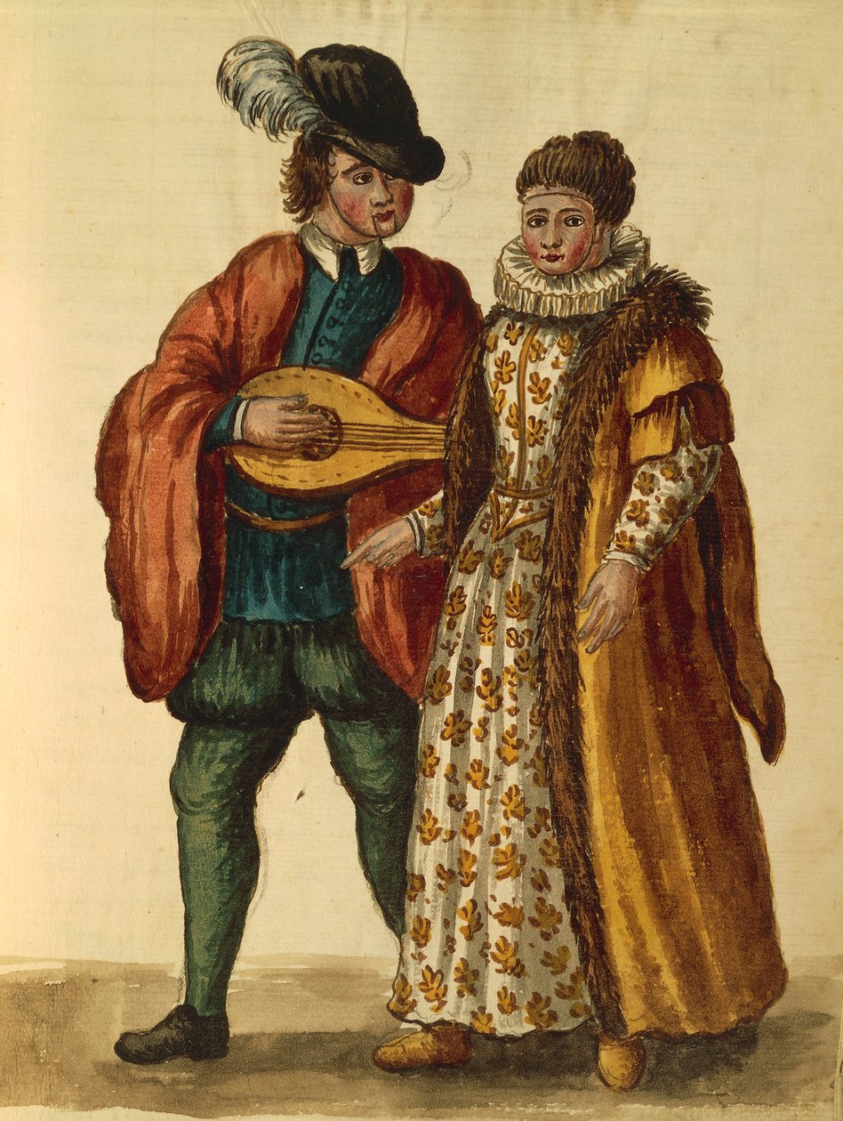 Gli Abiti de Veneziani od Jana van Grevenbroecka nebo Giovanniho Grevembrocha, ilustrovaná kniha kostýmů a masek, akvarel od Jan van Grevenbroeck