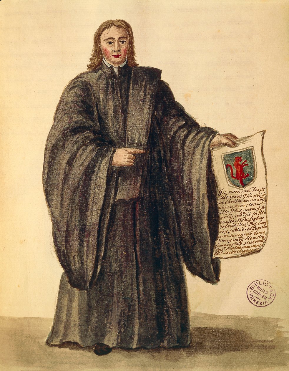 Velký kancléř města Chioggia, Jan van Grevenbroeck nebo Giovanni Grevembroch (1731-1807), Gli Abiti de Veneziani, z ilustrované knihy kostýmů, akvarel od Jan van Grevenbroeck