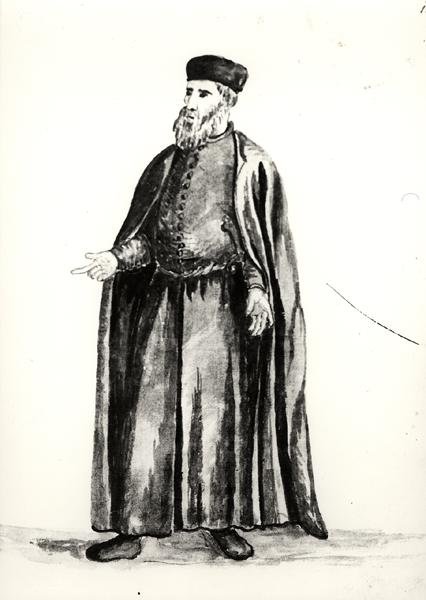 Vůdce dělníků z benátského arzenálu (akvarel na papíře) (černobílá fotografie) od Jan van Grevenbroeck