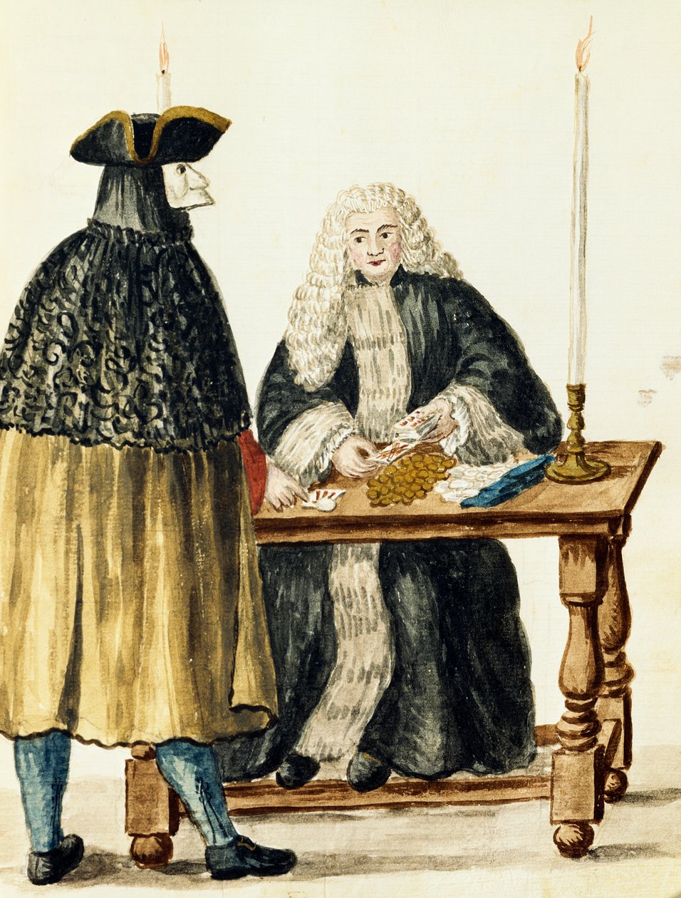Smírčí hrací karty s maskovaným mužem, Jan Grevenbroeck (1731-1807), Itálie od Jan van Grevenbroeck