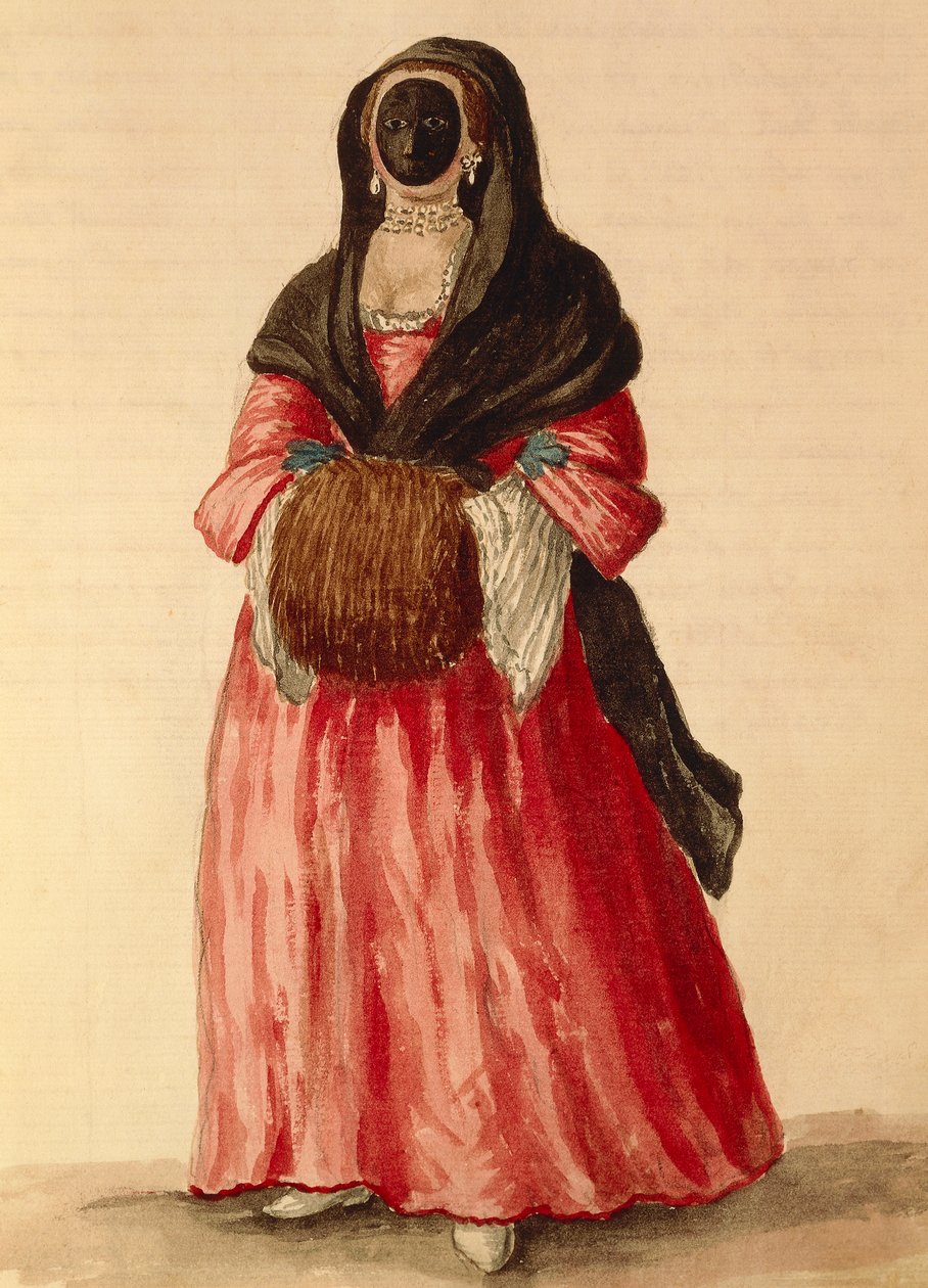 Moretta, benátská maska, akvarel od Giovanniho Grevembrocha, Itálie od Jan van Grevenbroeck