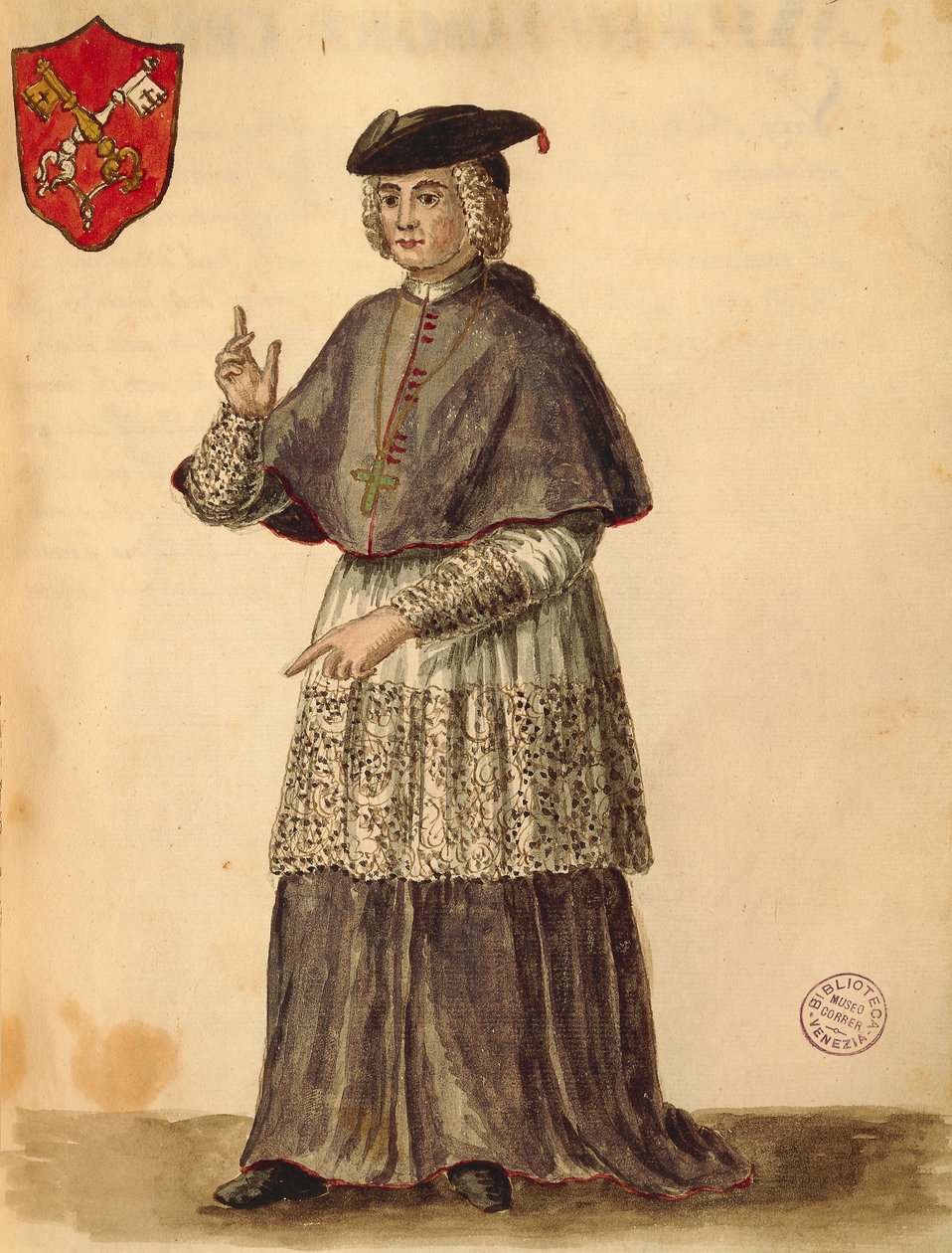 Papežský legát v Serenissimě, Jan van Grevenbroeck nebo Giovanni Grevembroch (1731-1807), Gli Donne de Veneziani, z ilustrované knihy kostýmů, akvarel od Jan van Grevenbroeck