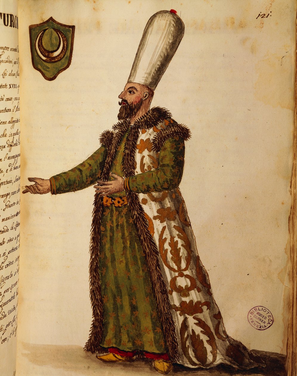 Turecký velvyslanec v Benátkách, kolorovaná rytina Giovanni di Grevembroch, z Gli abbigliamento de veneziani (kostýmy Benátčanů), svazek II, deska 121 od Jan van Grevenbroeck