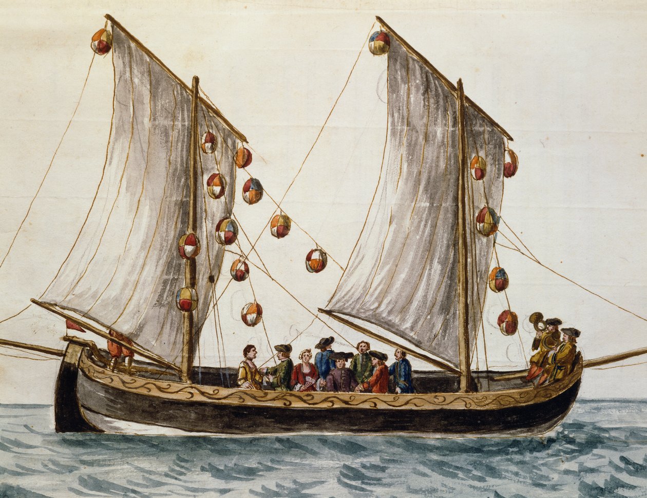 Benátská loď vyzdobená pro svátek Vykupitele, Jan Grevenbroeck (1731-1807), akvarel, Itálie od Jan van Grevenbroeck