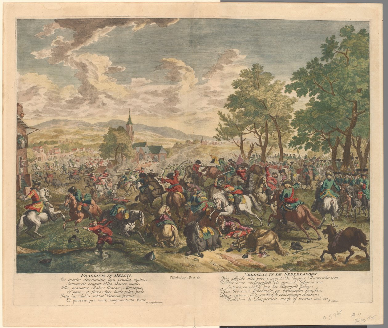 Jezdecká bitva, asi 1702 Praelium v ​​Belgii / Bitva o Nizozemsko (název na předmětu) od Jan van Huchtenburg
