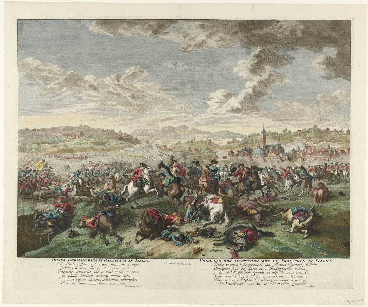 Jezdecká bitva v severní Itálii, asi 1702-1703 Pugna Germanorum et Gallorum v Itálii / Bitva Němců s Francouzi v Itálii (název na předmětu) od Jan van Huchtenburg