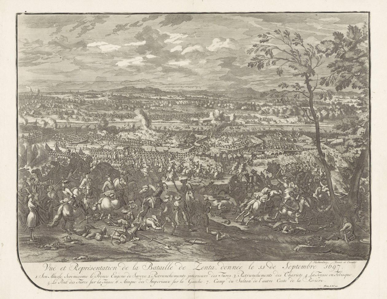 Struska bij Senta, 1697 Pohled a znázornění bitvy u Zenty z 11. září 1697 (název na objektu) od Jan van Huchtenburg