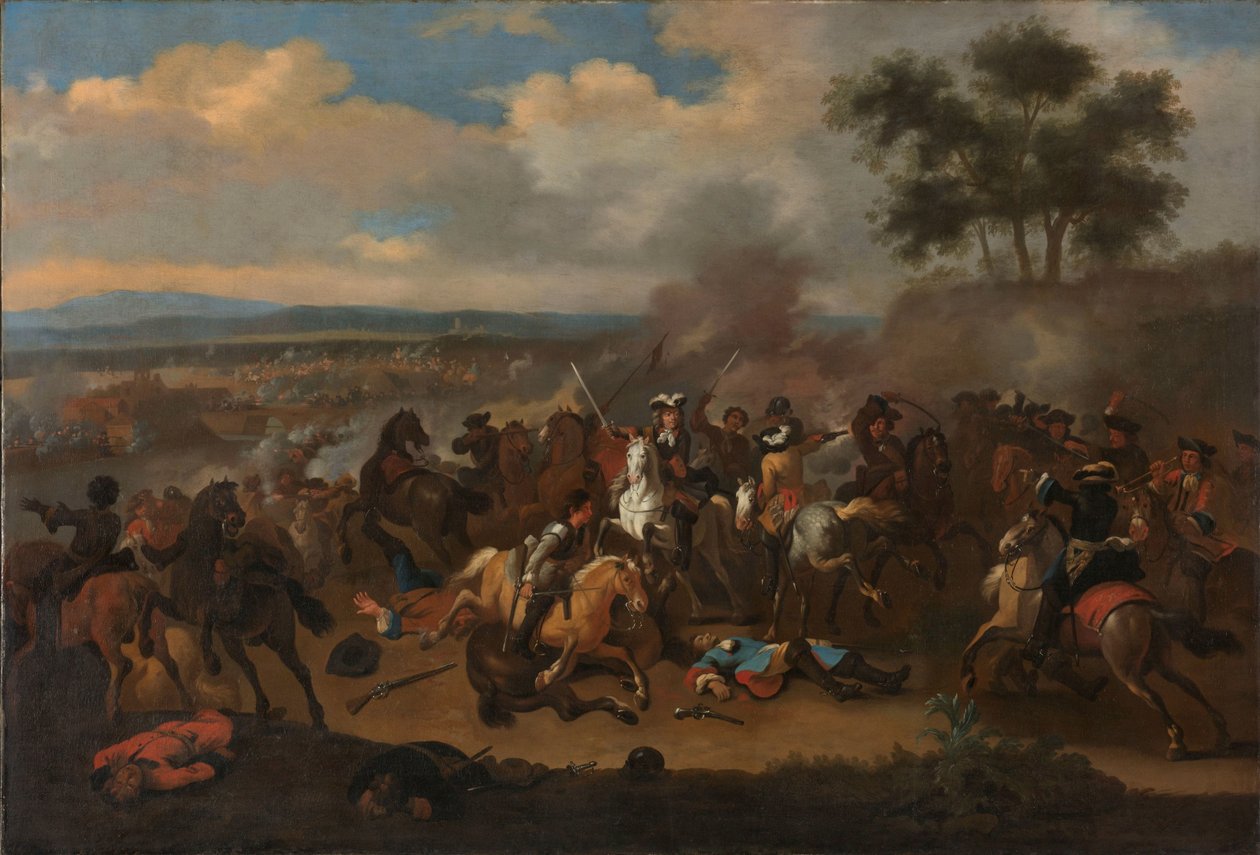 Bitva u Boyne, Irsko, mezi králi Jakubem II. a Vilémem III., 12. července 1690 od Jan van Huchtenburg