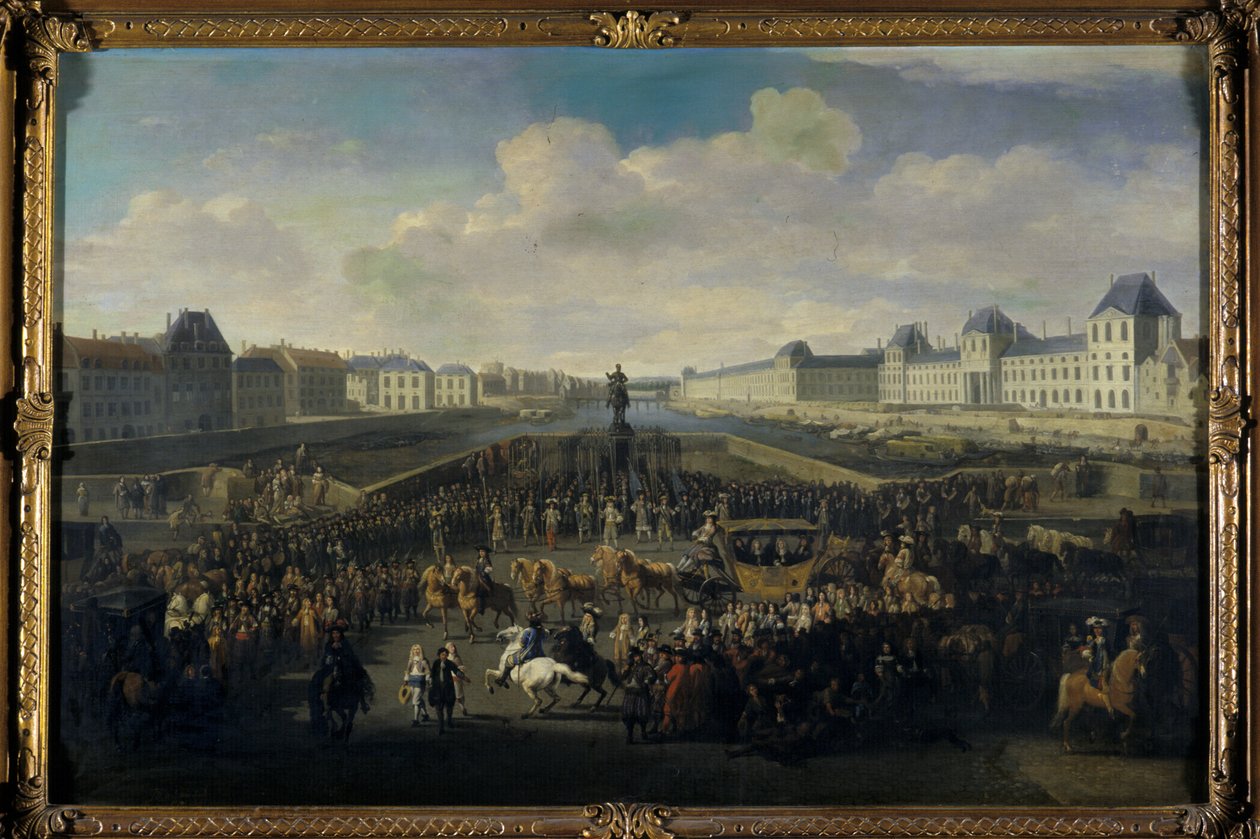 Ludvík XIV. se blíží k pařížskému Pont Neuf od Jan van Huchtenburgh