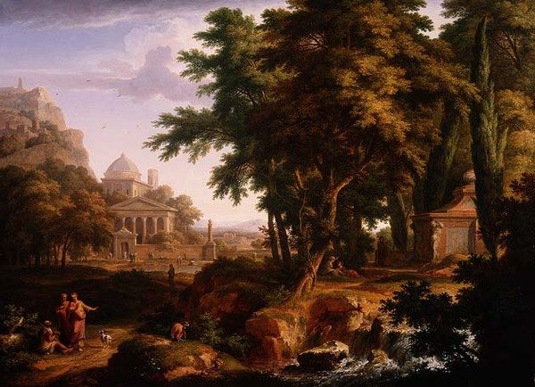 Arkádská krajina se svatým Petrem a svatým Janem Healing the Crippled Man, 1724-25 (pár k 68871) od Jan van Huysum