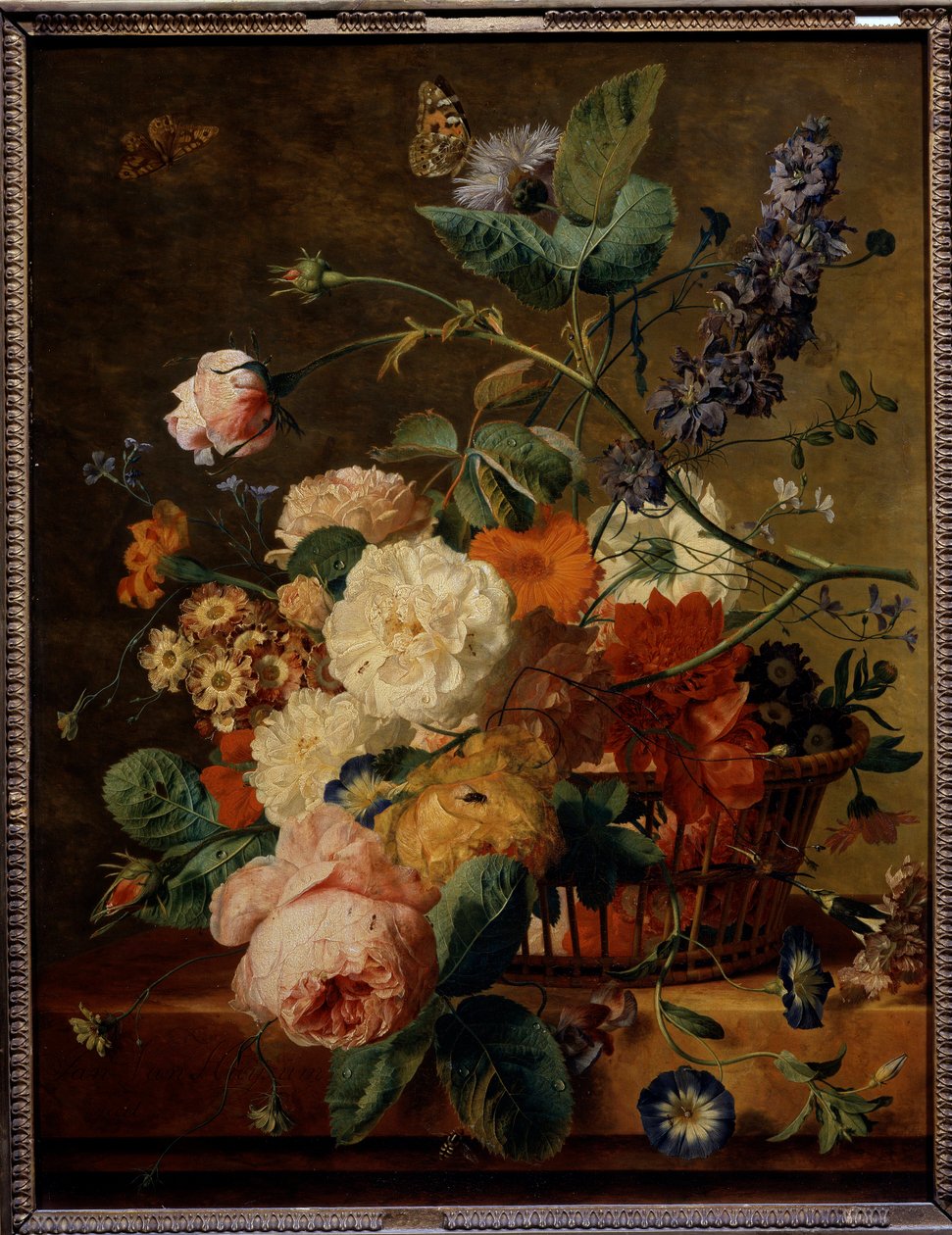 Květinový koš s motýly. Obraz Jana Van Huysuma (1682-1749) Ec. Hol. od Jan van Huysum