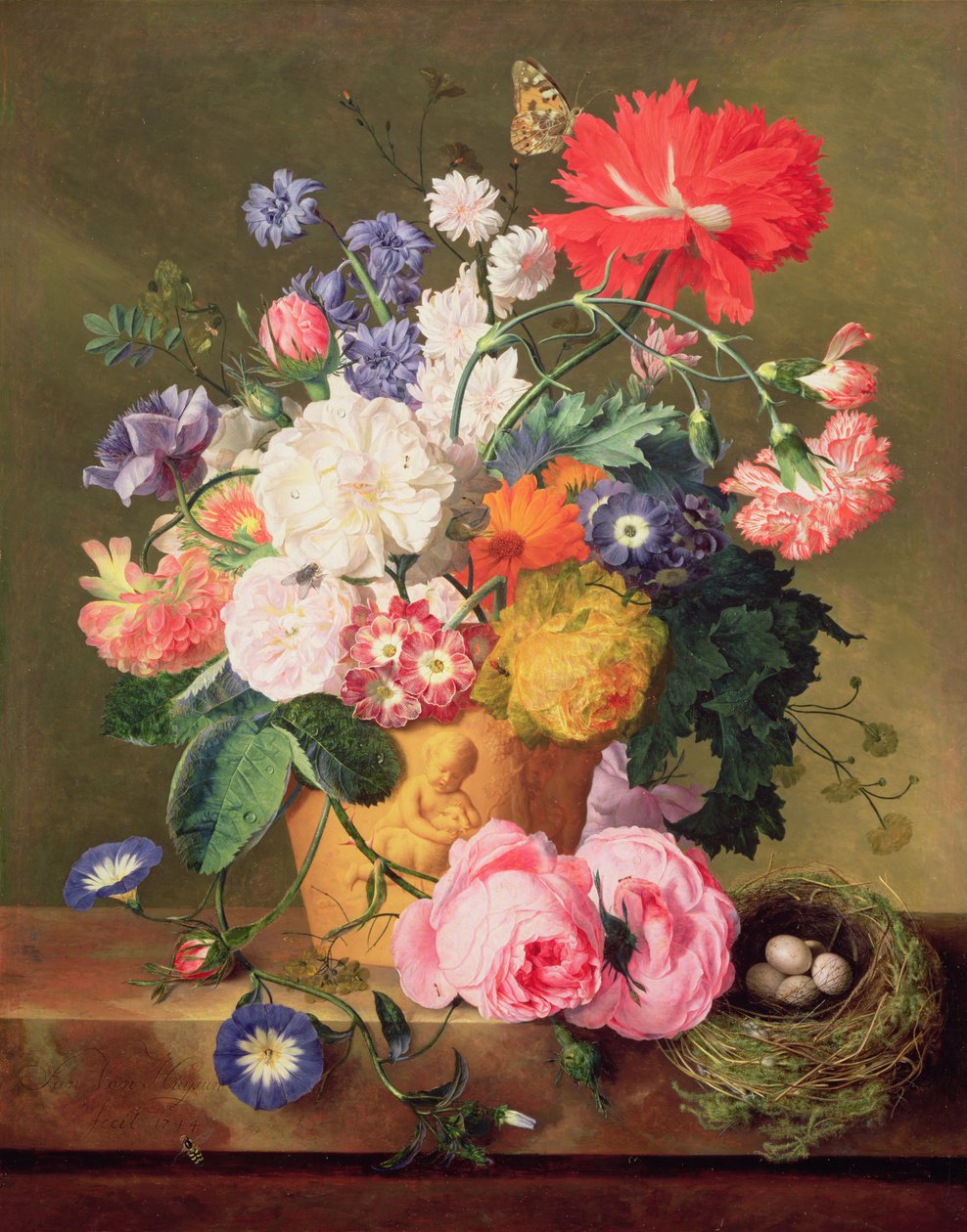 Květiny v terakotové váze, 1744 (panel) (pár k 68874) od Jan van Huysum