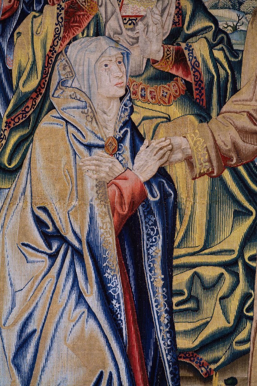 Vlámský gobelín. Série Nebe Karla V. Kristus se loučí s matkou (Despedida de Cristo/Despedida de Cristo/Kristus se loučí s matkou). Karikaturista Jan van Coninxloo. Výroba Julien Portois, Mechelen (Malines). Cca 1521 od Jan van II Coninxloo