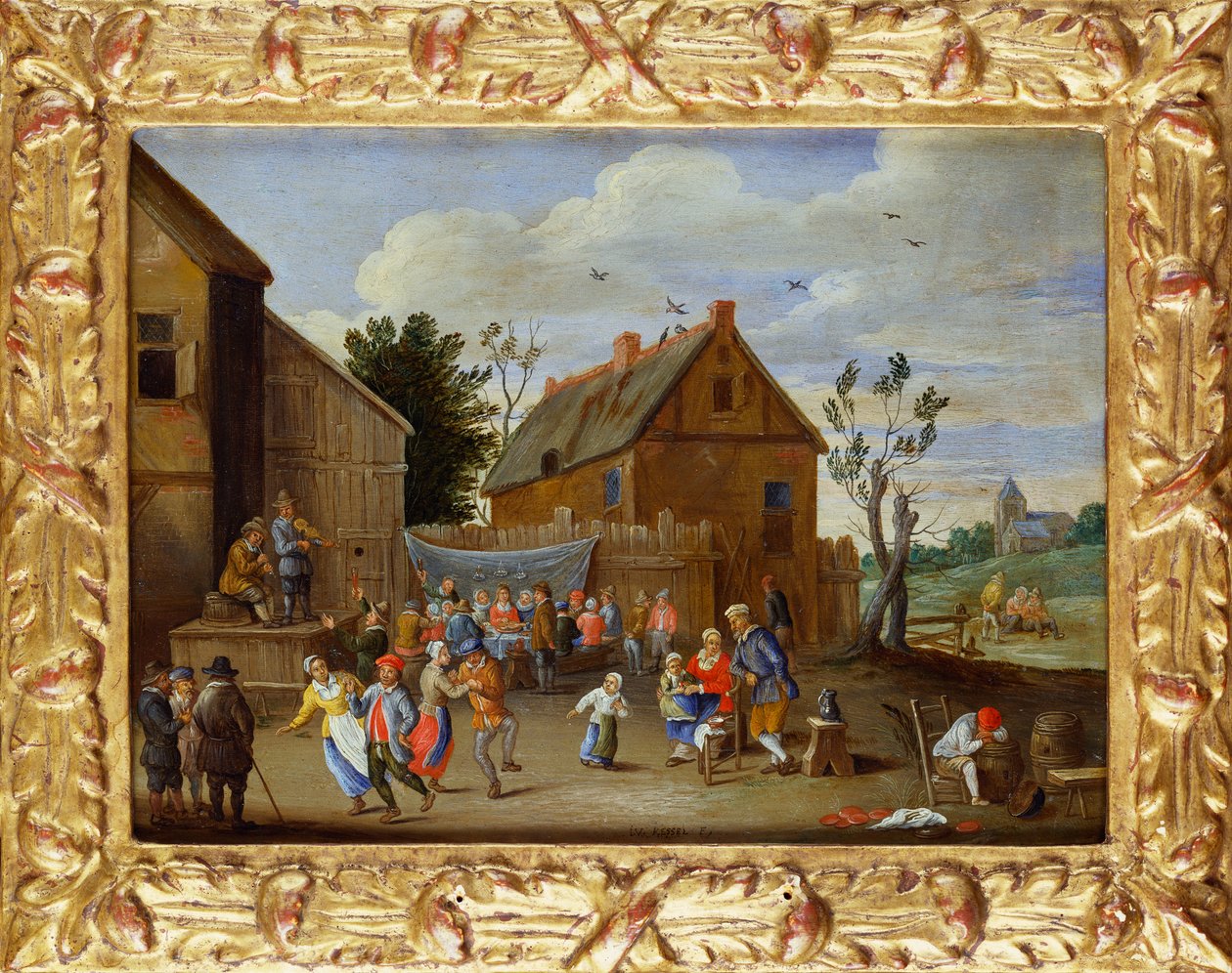 Svatební hostina na nádvoří hostince od Jan van Kessel