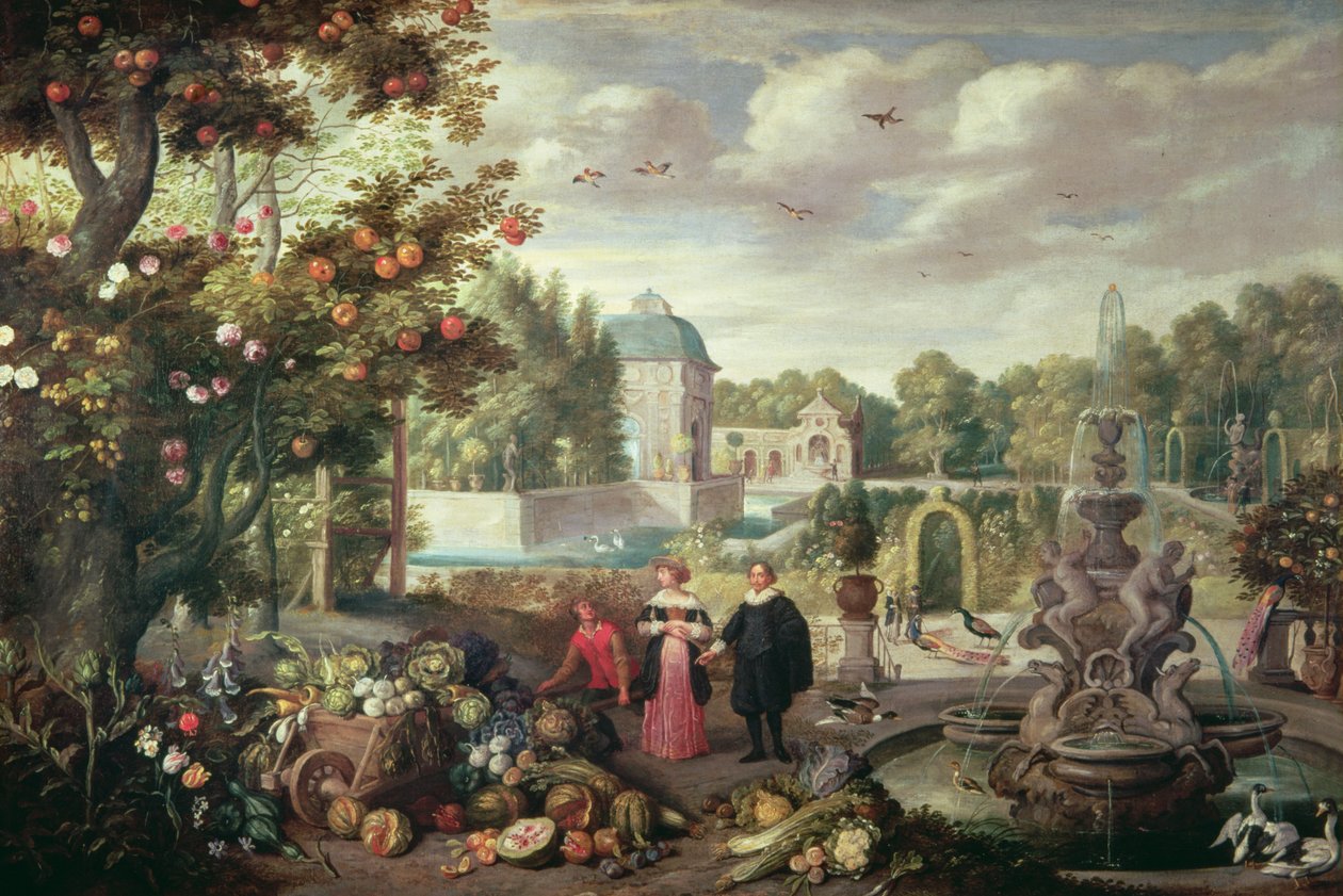 Zahradní scéna s fontánou od Jan van Kessel the Elder