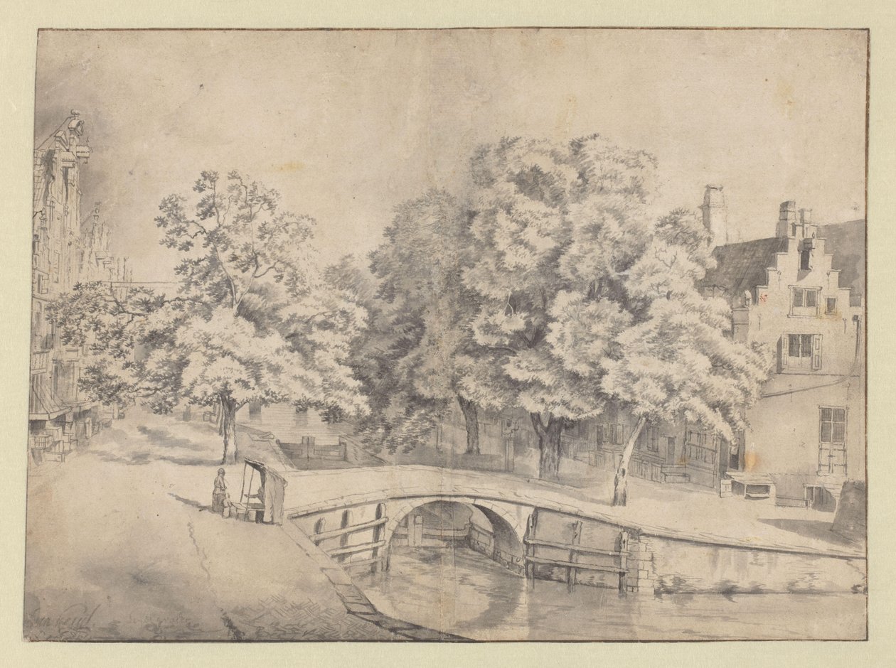 Pohled na Leidsegracht v Amsterdamu, při pohledu z Keizersgracht od Jan van Kessel
