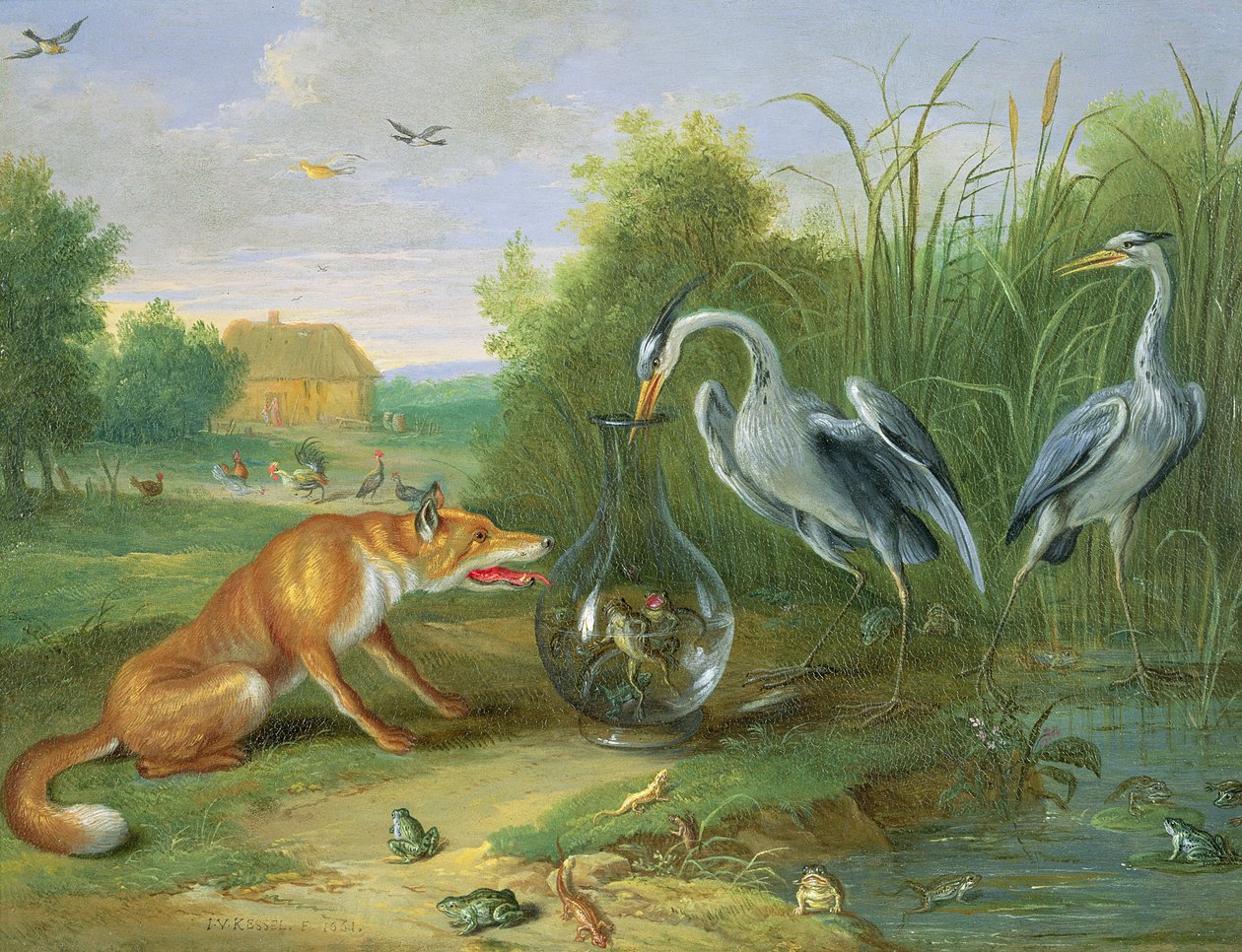 Volavka a liška, 1661 (olej na mědi) od Jan van Kessel the Elder