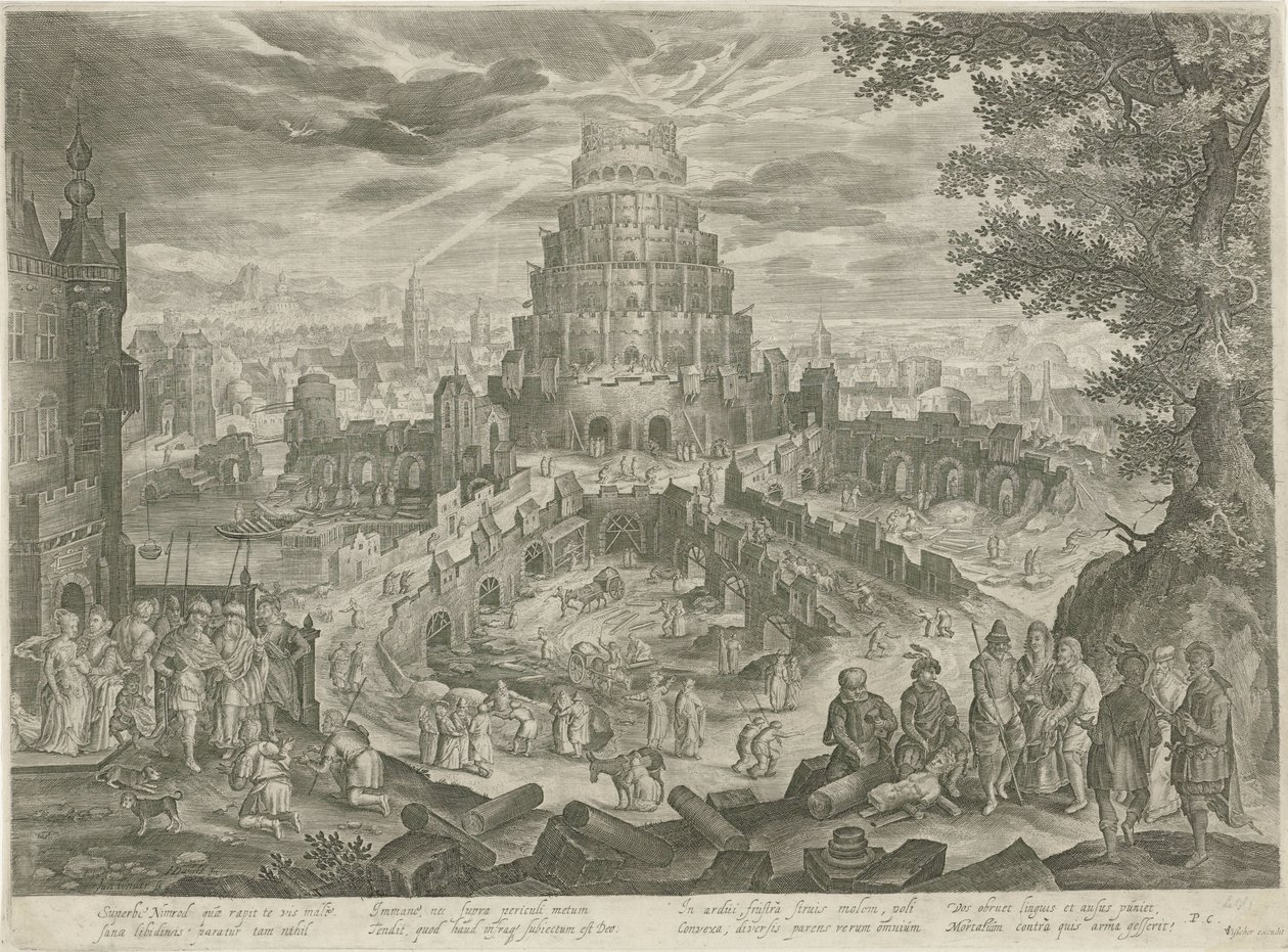 Nimrod nechal postavit Babylonskou věž Královská Bible (název série) od Jan van Londerseel