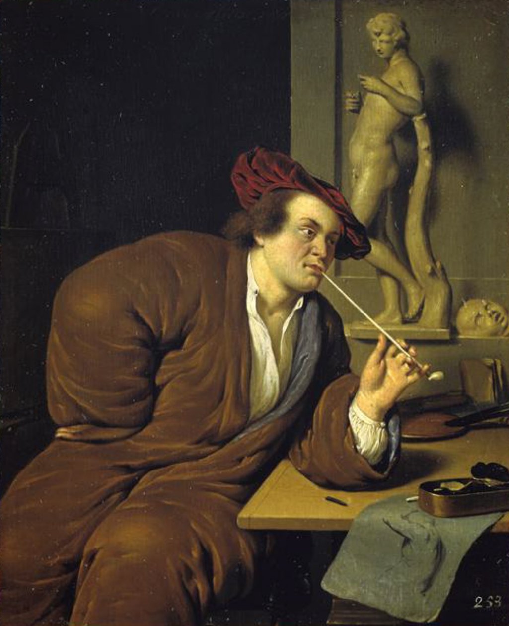 Portrét kouřícího umělce od Jan van Mieris