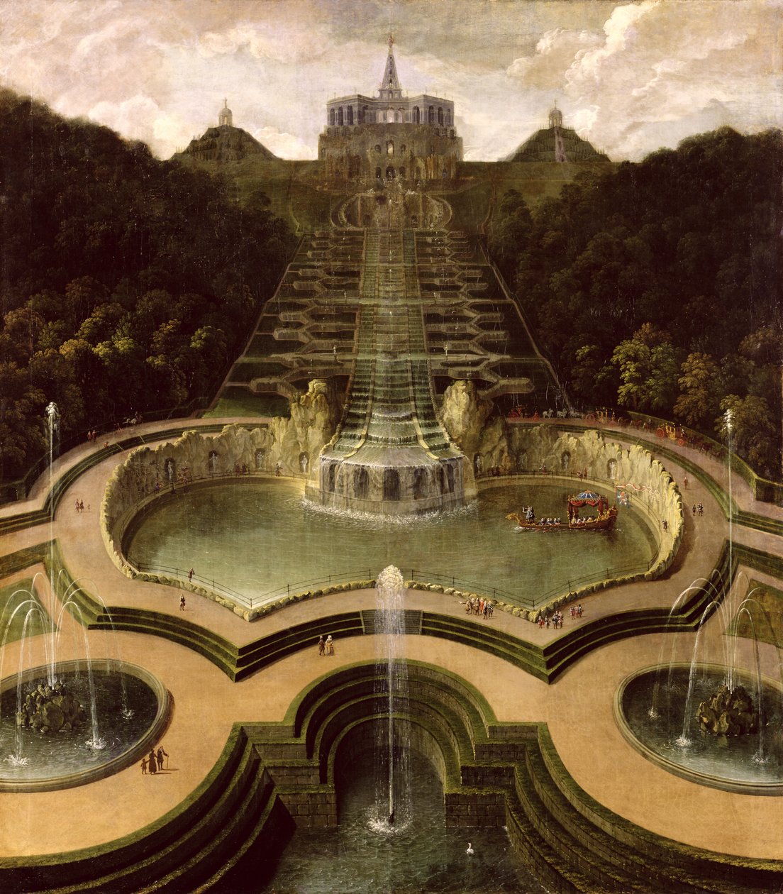 Pohled do oktagonu nad vodopády a Neptunovými bazény, po roce 1716 od Jan van Nickelen