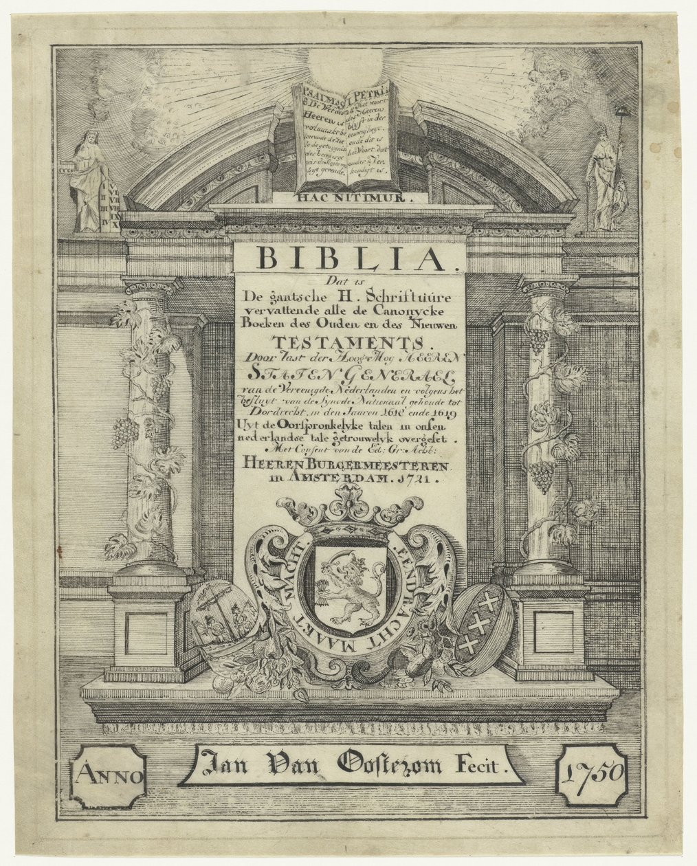 Titulní strana bible z roku 1721 od Jan van Oosterom