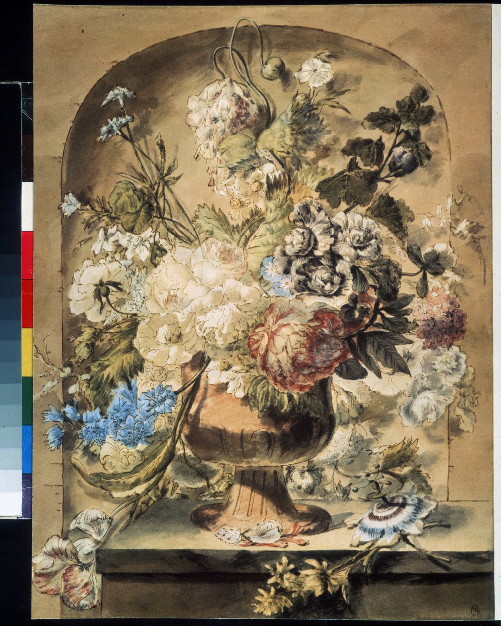 ""Zátiší s květinami"" Akvarel Jan van Os (1744-1808) Puškinovo muzeum 18. století, Moskva od Jan van Os