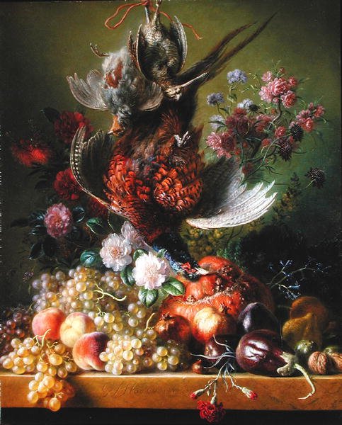 Zátiší s bažantem a květinami, 1838-39 od Jan van Os