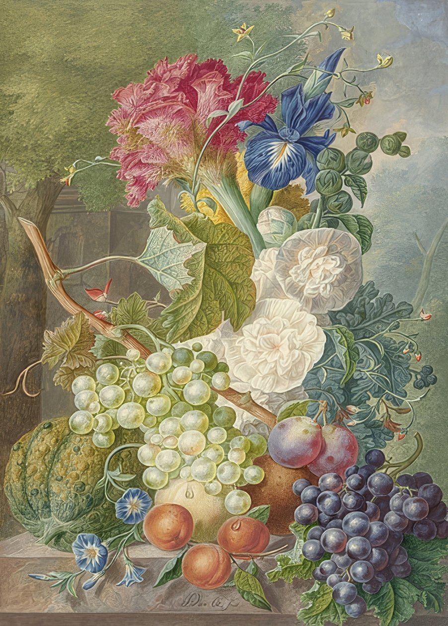Zátiší s květinami a ovocem. Kolem 1775-1800 od Jan van Os