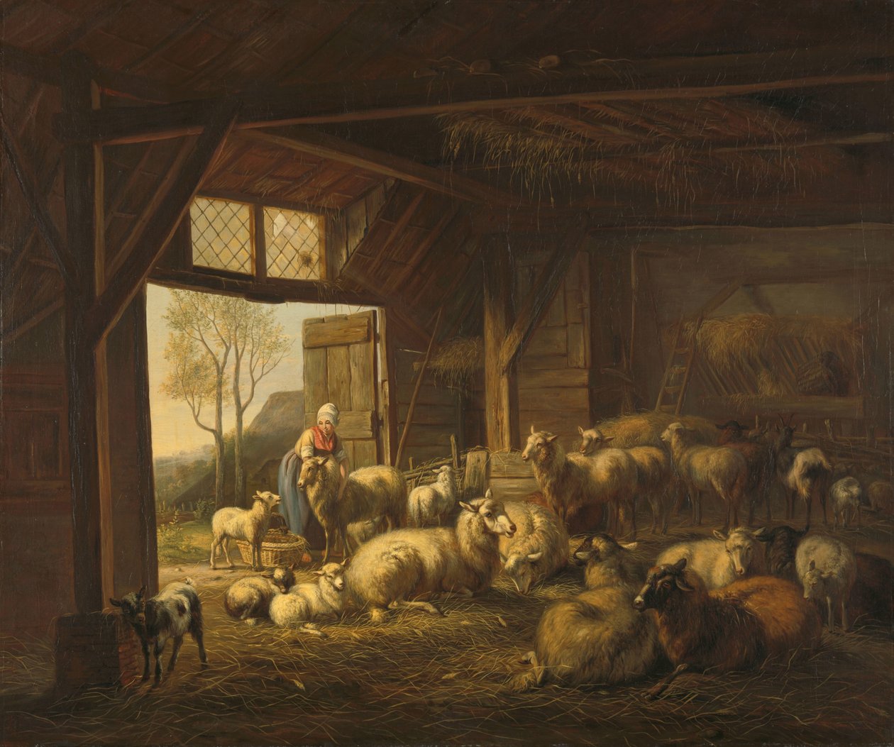 Ovce a kozy ve stáji od Jan van Ravenswaay
