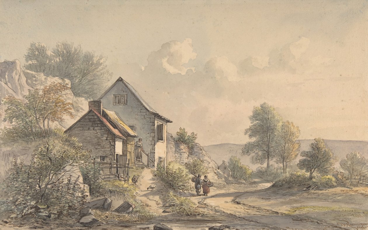 Vesnická scéna s postavami, 19. století. od Jan van Ravenswaay