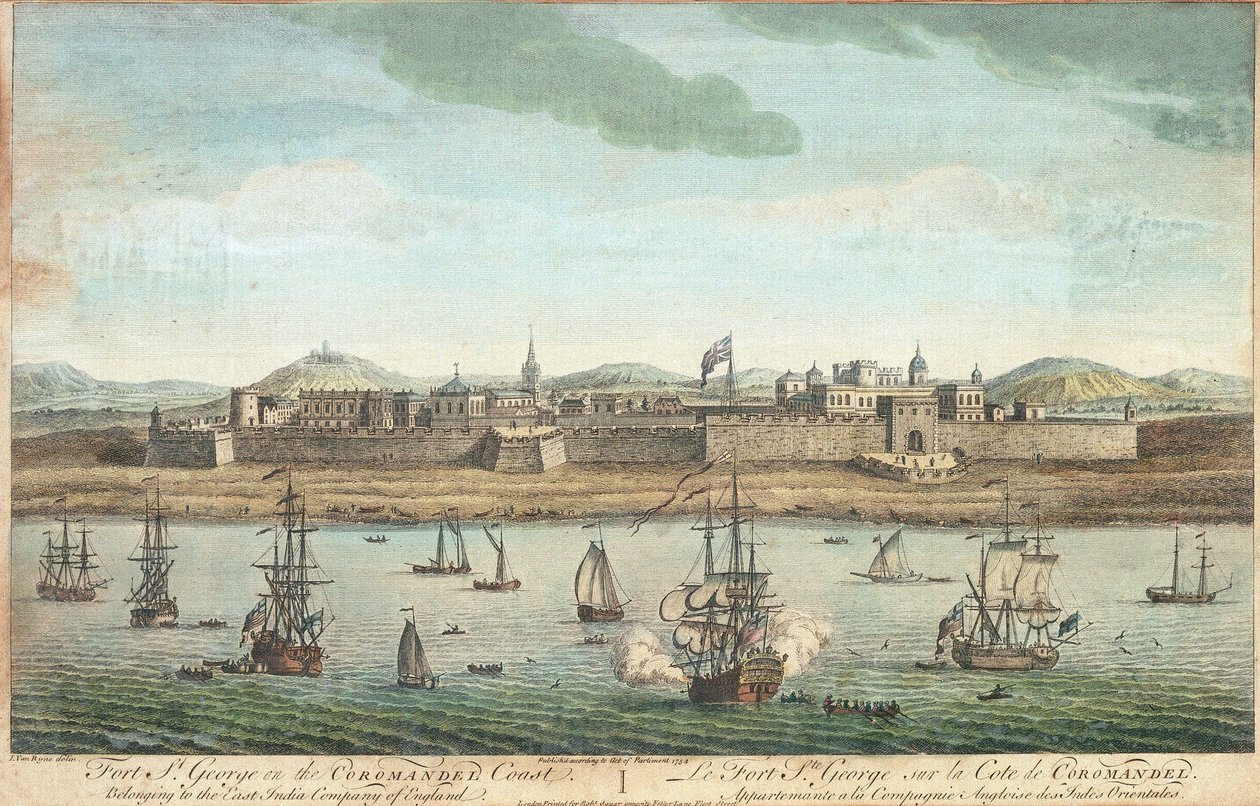 "Pevnost Fort Saint George na pobřeží Coromandel od Jan van Ryne