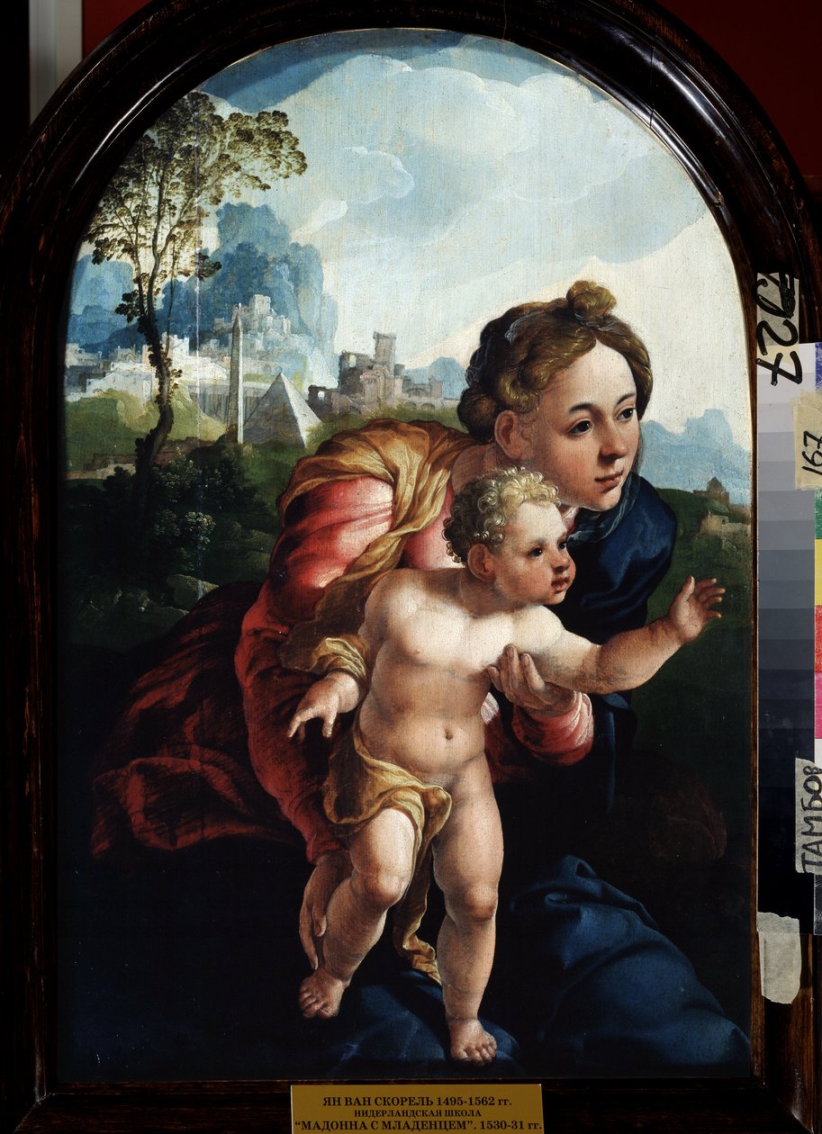 Panna a dítě (Panna a dítě). Obraz Jana Van Scorela (1495-1562). Olej na dřevě, 66 x 45 cm od Jan van Scorel