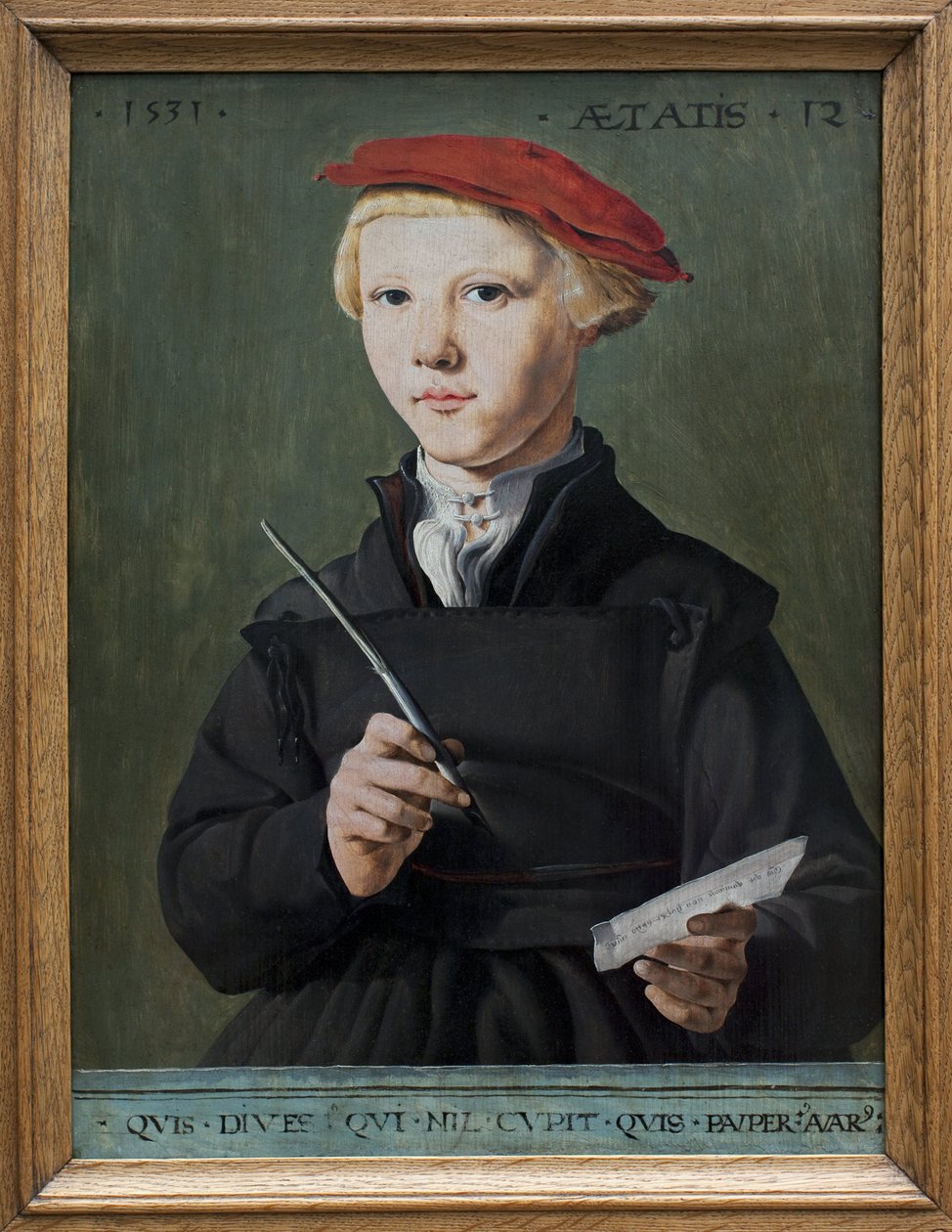 Portrét mladého školáka. obraz Jana Van Scorela (1495-1562), olej na dřevě od Jan van Scorel