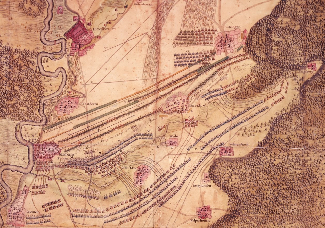 Plán bitvy u Blenheimu, kolem roku 1705 (barevné lito) od Jan van Vianen