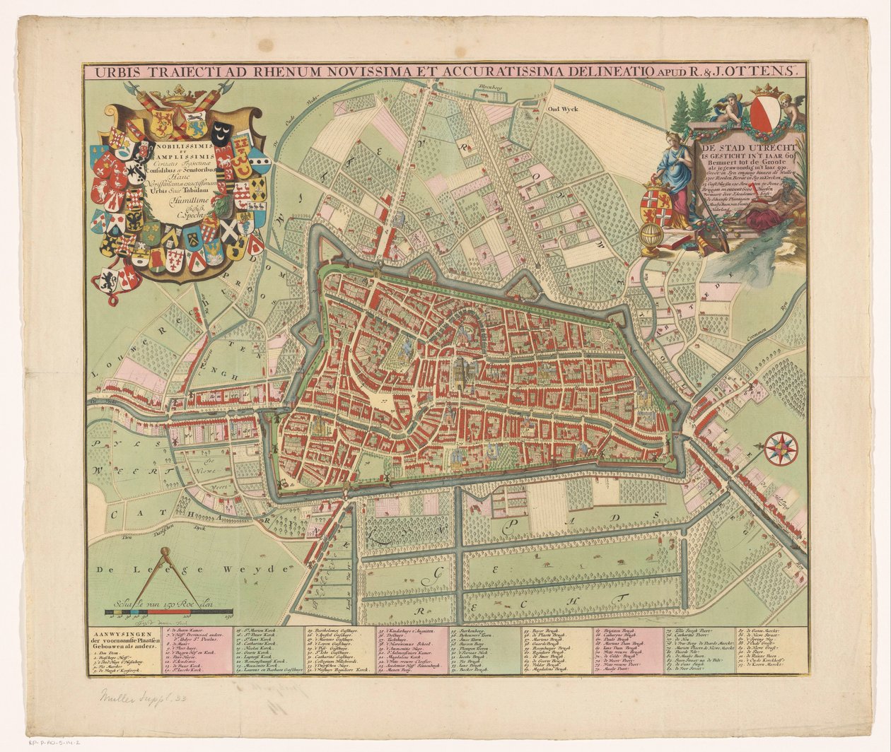 Plattegrond van de stad Utrecht Nejnovější a nejpřesnější kresba města překračujícího Rýn (název na objektu) od Jan van Vianen