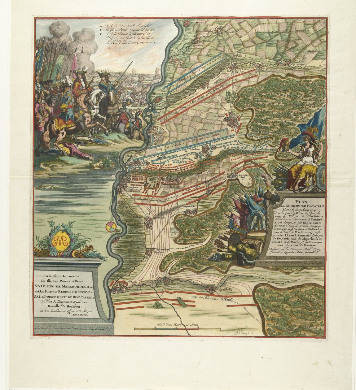 Struska bij Höchstädt, 1704 Plán slavné bitvy dán 13. srpna u Hochstettu na Dunaji (...) (název na předmětu) od Jan van Vianen