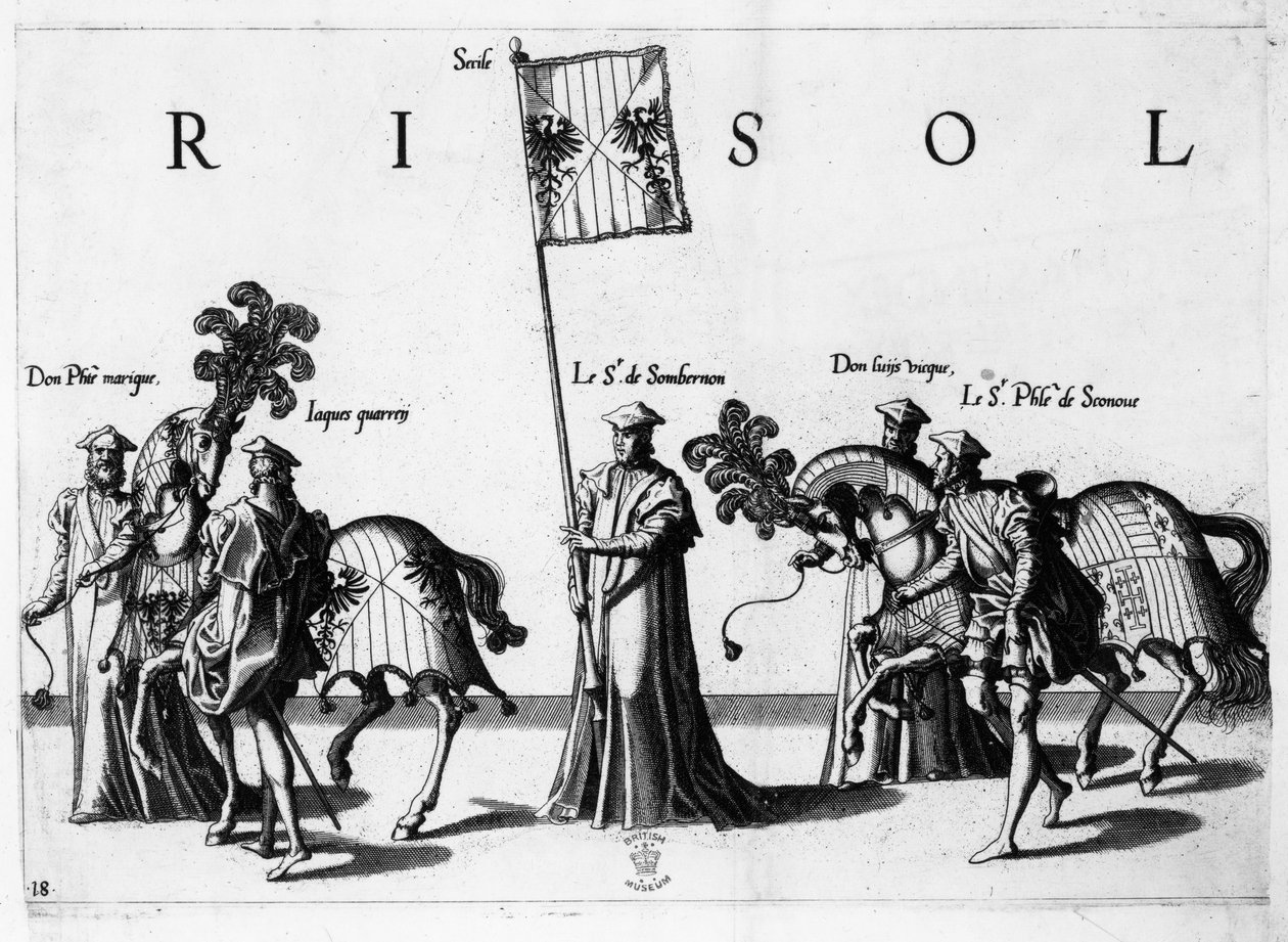 Zbraně Sicílie na pohřebním průvodu císaře Karla V., 1559 od Jan van and Doetechum Doetechum the elder
