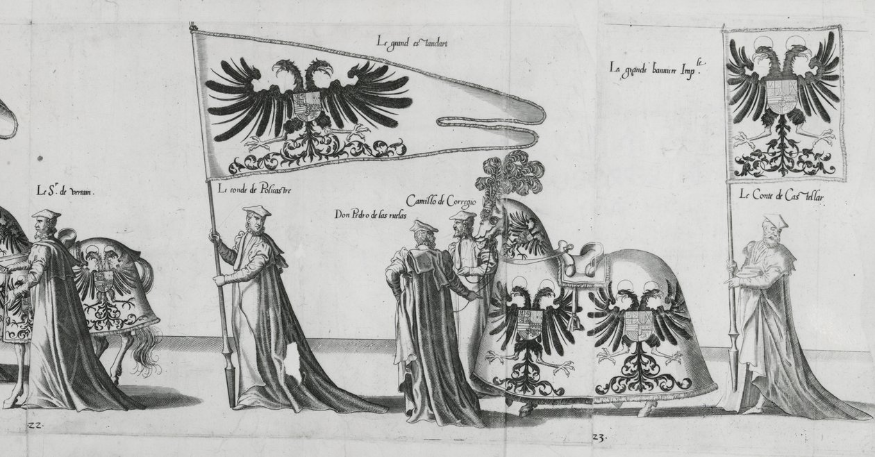 Bannery na smutečním průvodu císaře Karla V., 1559 od Jan van and Doetechum Doetechum the elder