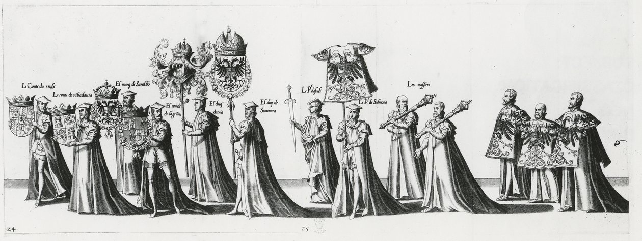 Císařské zbraně na smutečním průvodu císaře Karla V., 1559 od Jan van and Doetechum Doetechum the elder
