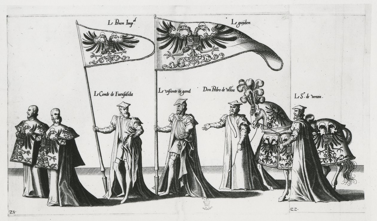 Císařský prapor na smutečním průvodu císaře Karla V od Jan van and Doetechum Lucas van and Bol Hans Doetechum the elder