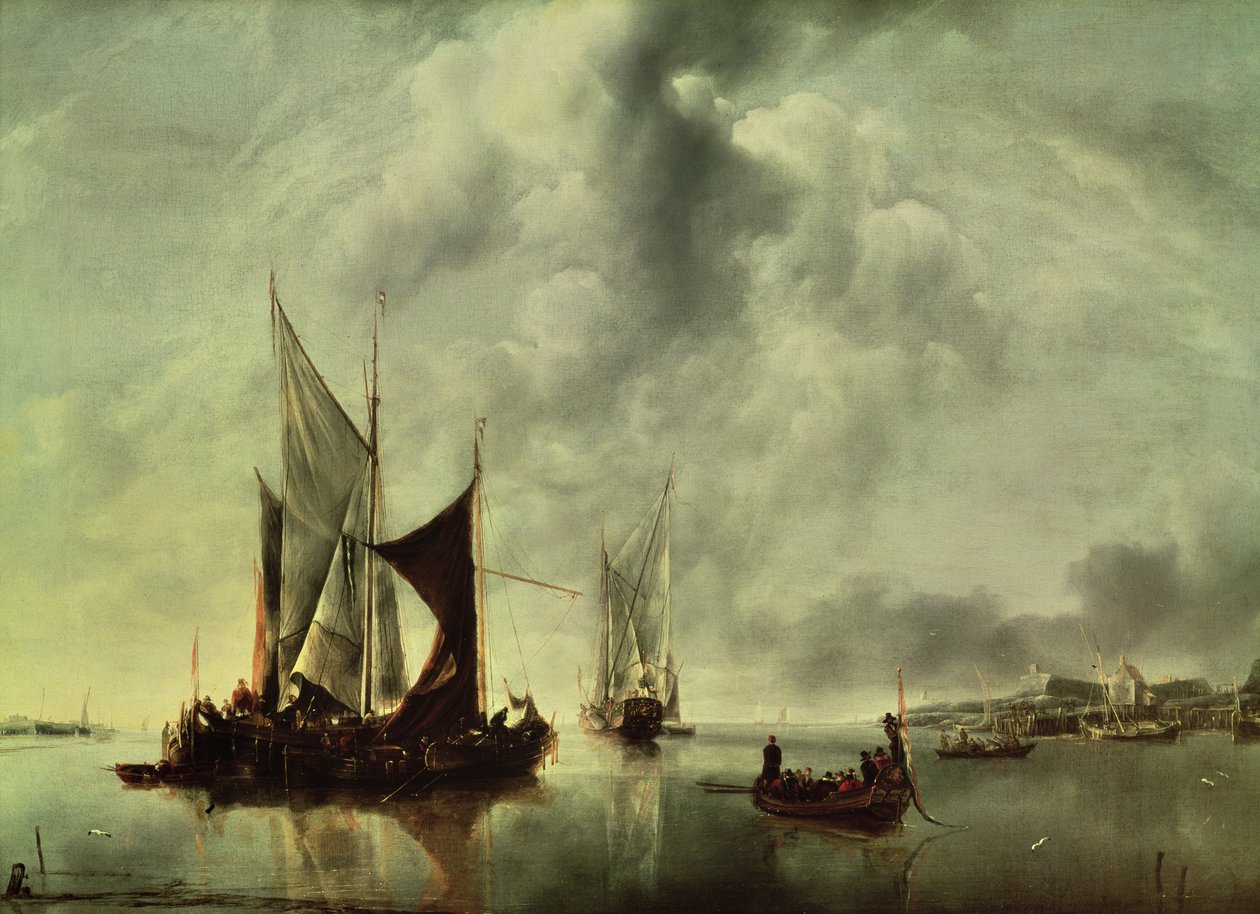 Klid aneb, Lodě u pobřeží, po roce 1651 (olej na plátně) od Jan van de Capelle or Cappelle