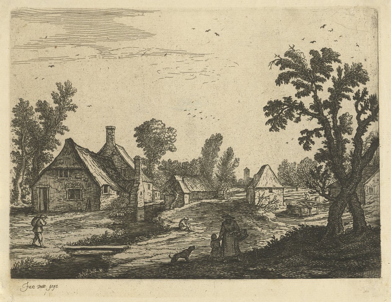 Pohled na vesnici s ženou a dítětem v ulici vesnice od Jan van de Cappelle (attributed to)