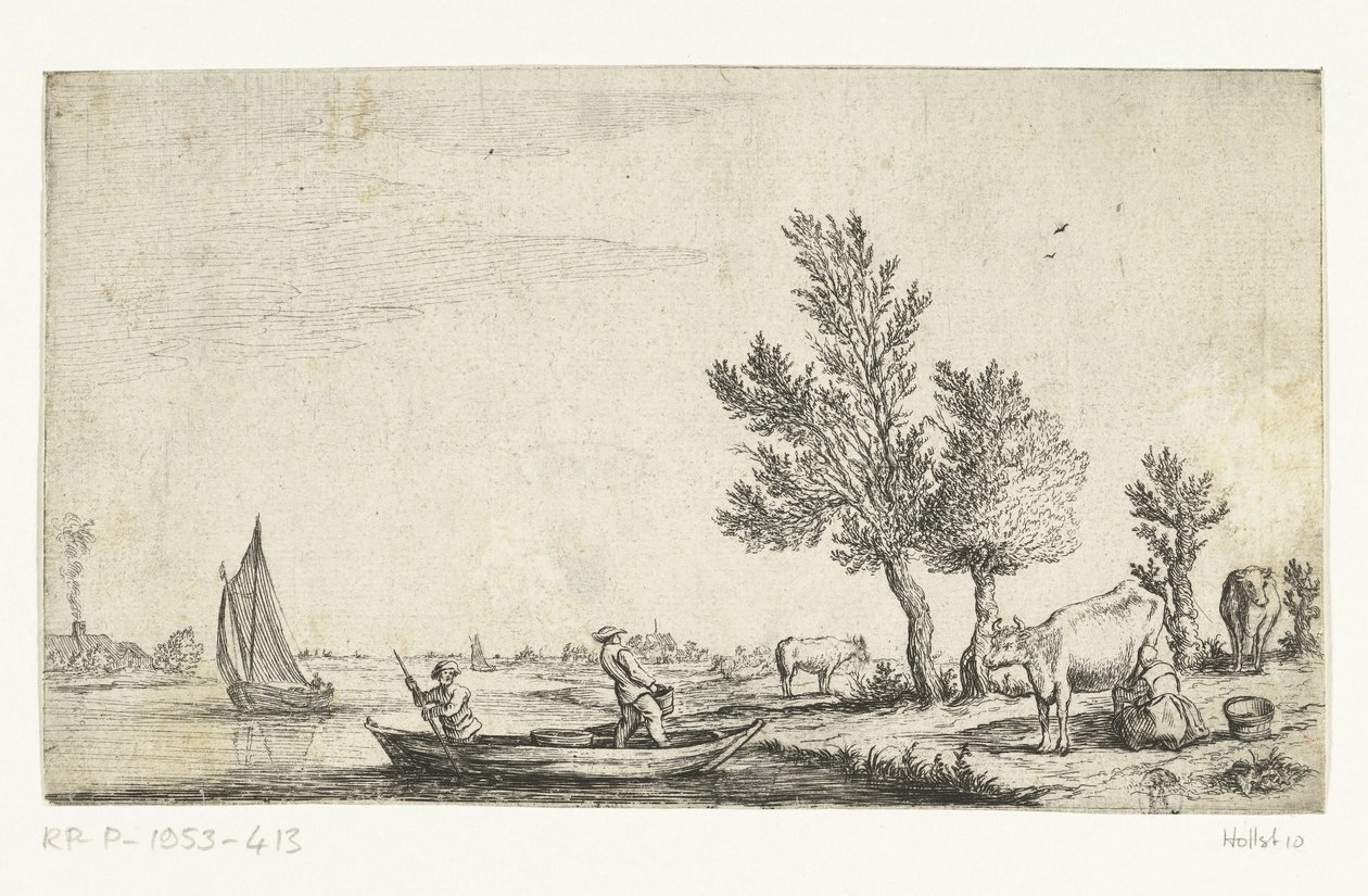 Říční krajina se dvěma muži ve veslici od Jan van de Cappelle (attributed to)