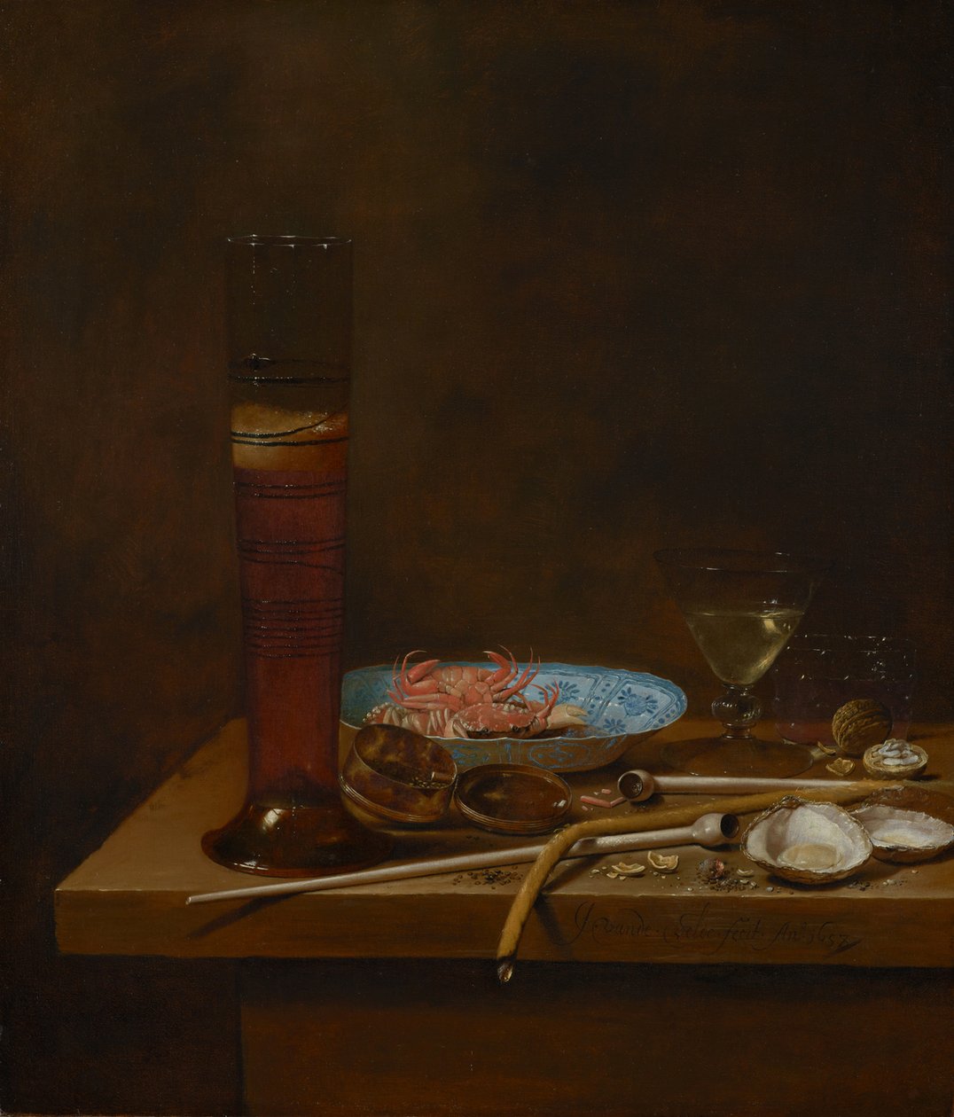 Zátiší s kuřáckými potřebami a kraby, 1657 od Jan van de III Velde