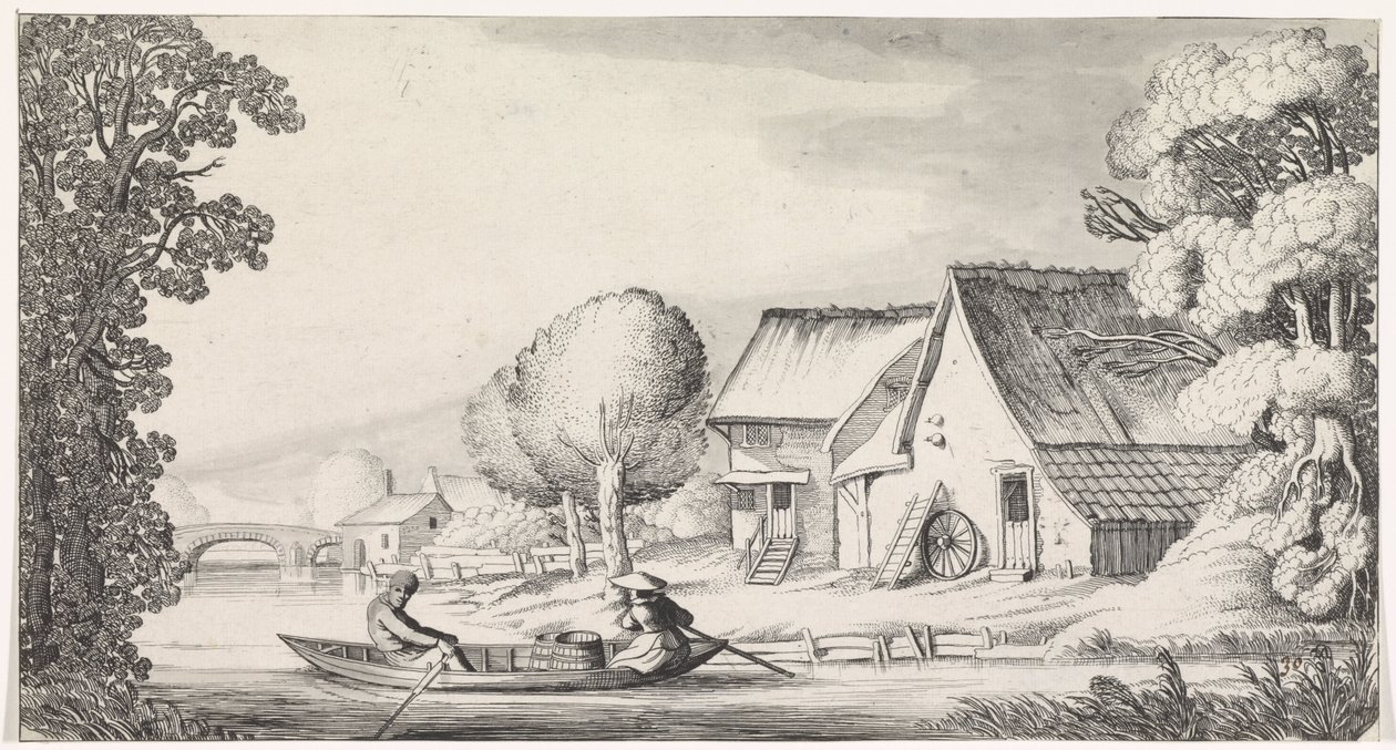 Farmář a farmářova žena ve veslici Krajiny a zábavné tváře Playsante (název série) od Jan van de Velde (II)